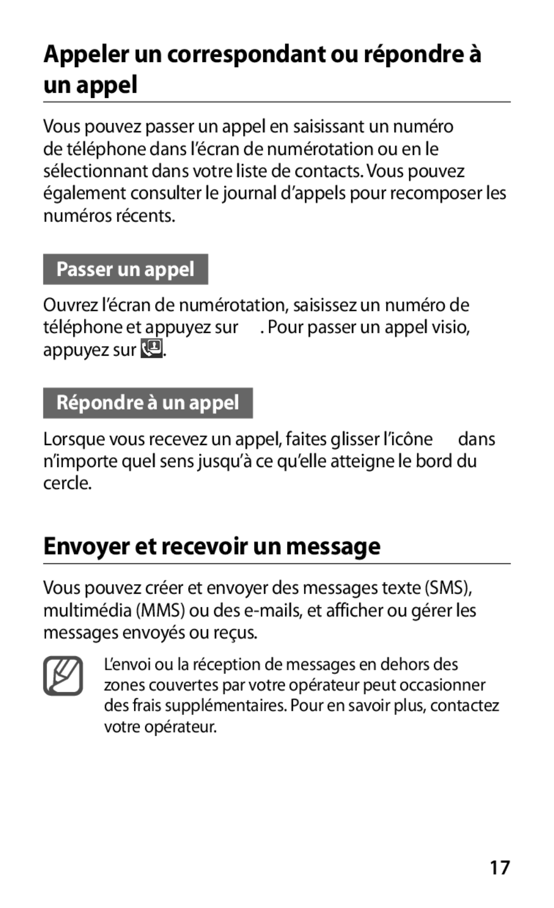 Samsung GT2B5512HKABGL Appeler un correspondant ou répondre à un appel, Envoyer et recevoir un message, Passer un appel 