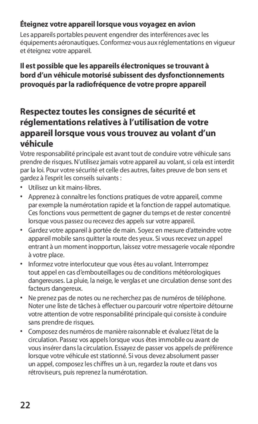 Samsung GT-B5512HKABGL, GT2B5512HKABGL Éteignez votre appareil lorsque vous voyagez en avion, Utilisez un kit mains-libres 