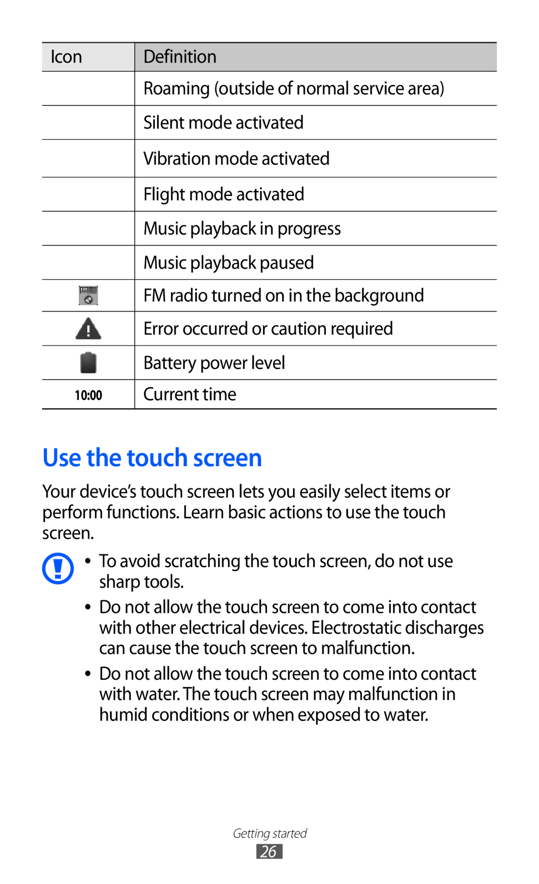 Samsung GT-B5512HKATHR, GT-B5512HKAMID, GT-B5512HKAXSG, GT-B5512HKAABS, GT-B5512HKAAFR Use the touch screen, Current time 