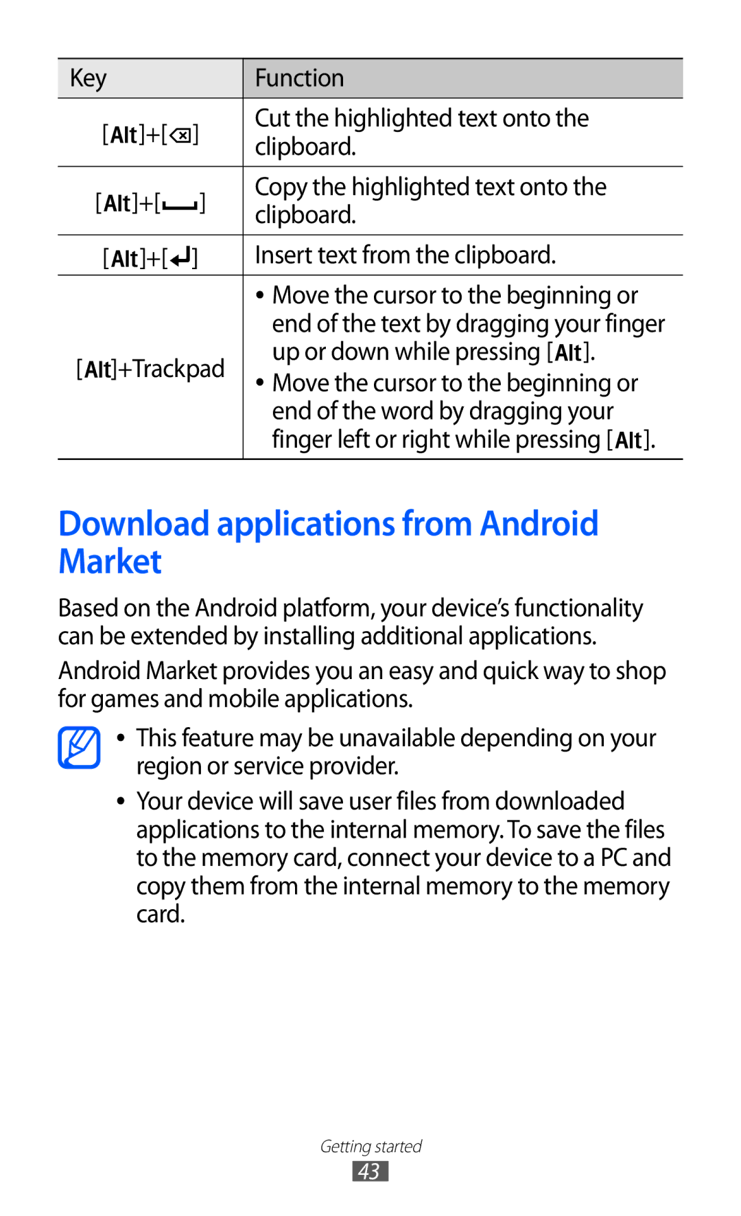 Samsung GT-B5512HKABTC, GT-B5512HKAMID, GT-B5512HKATHR, GT-B5512HKAXSG manual Download applications from Android Market 