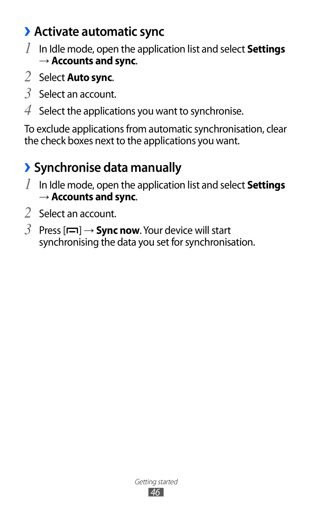 Samsung GT-B5512HKAKSA, GT-B5512HKAMID, GT-B5512HKATHR ››Activate automatic sync, ››Synchronise data manually 