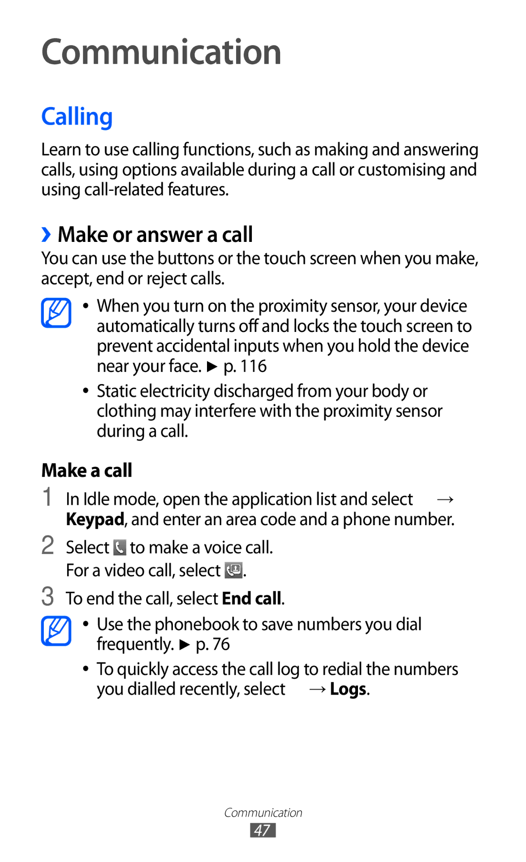 Samsung GT-B5512HKAECT, GT-B5512HKAMID, GT-B5512HKATHR, GT-B5512HKAXSG manual Communication, Calling, ››Make or answer a call 