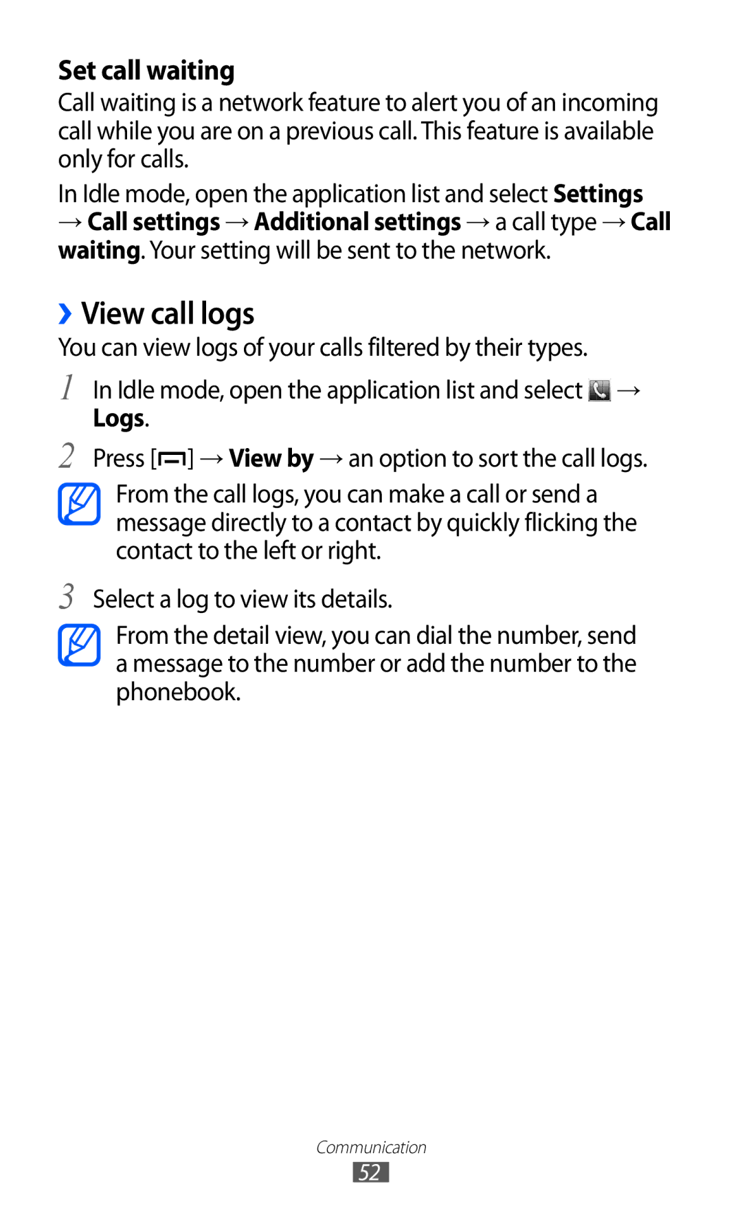 Samsung GT-B5512HKATHR, GT-B5512HKAMID, GT-B5512HKAXSG, GT-B5512HKAABS, GT-B5512HKAAFR, GT-B5512HKABTC ››View call logs, Logs 