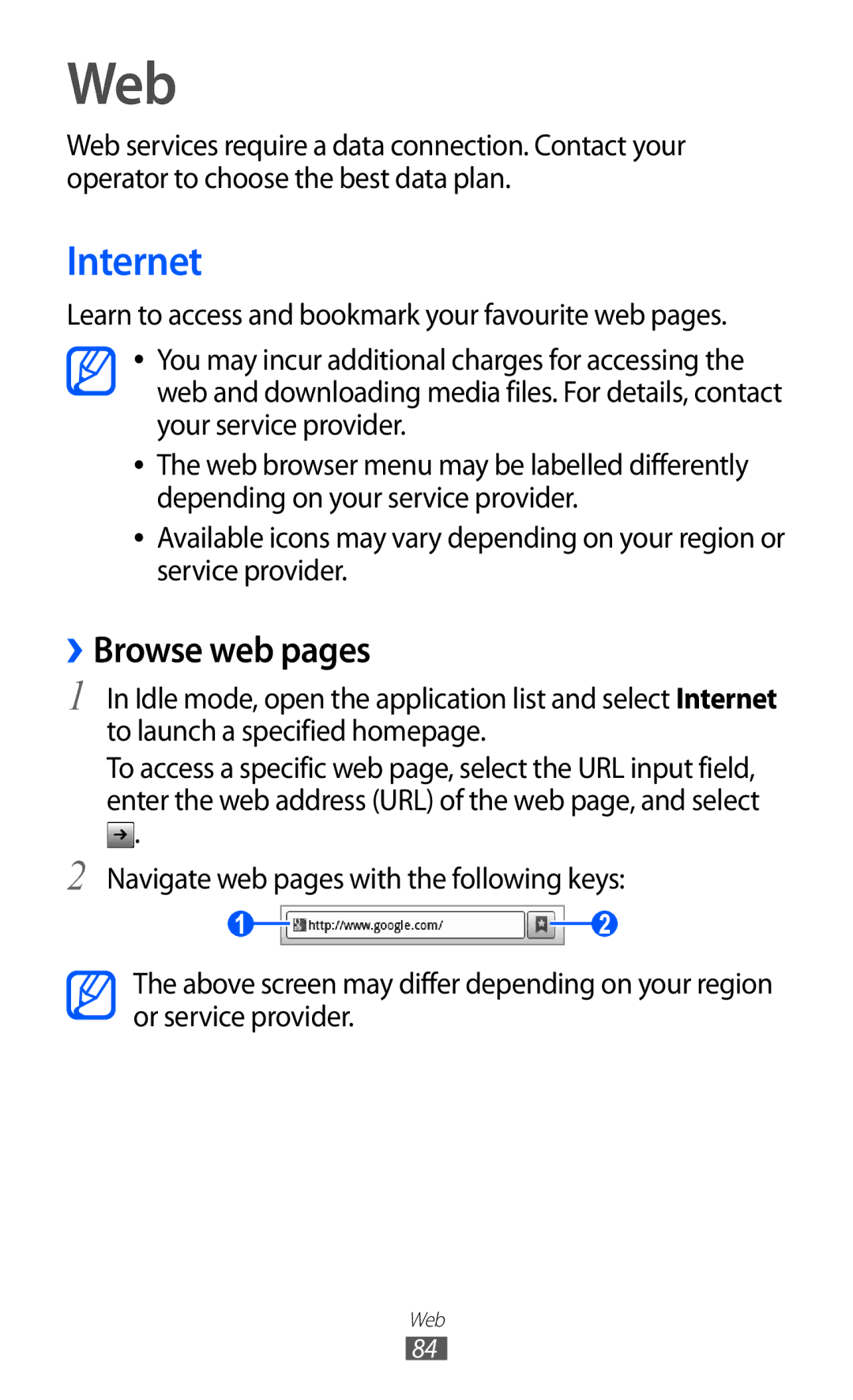 Samsung GT-B5512HKASKZ, GT-B5512HKAMID, GT-B5512HKATHR, GT-B5512HKAXSG, GT-B5512HKAABS manual Web, Internet, ››Browse web pages 