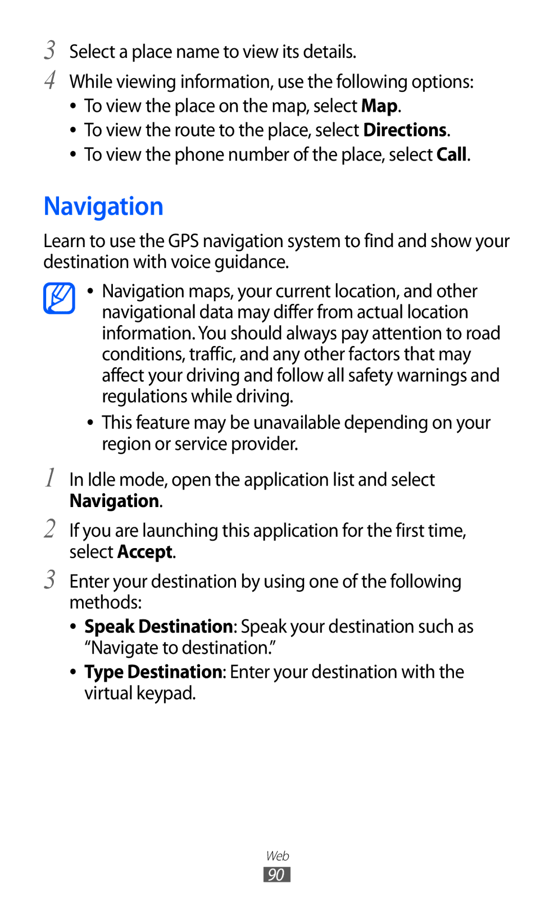 Samsung GT-B5512HKAMID, GT-B5512HKATHR, GT-B5512HKAXSG, GT-B5512HKAABS Navigation, Select a place name to view its details 