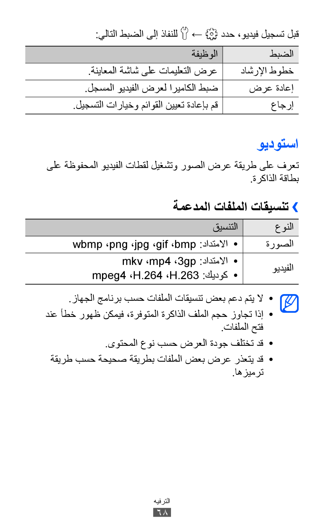 Samsung GT-B5512HKAABS, GT-B5512HKAMID, GT-B5512HKATHR, GT-B5512HKAXSG, GT-B5512HKAAFR ويدوتسا, ةمعدملا تافلملا تاقيسنت›› 