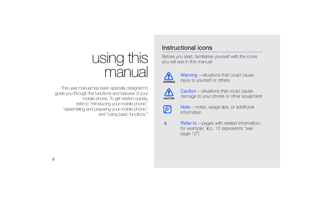 Samsung GT-B5722 user manual Using this manual, Instructional icons 