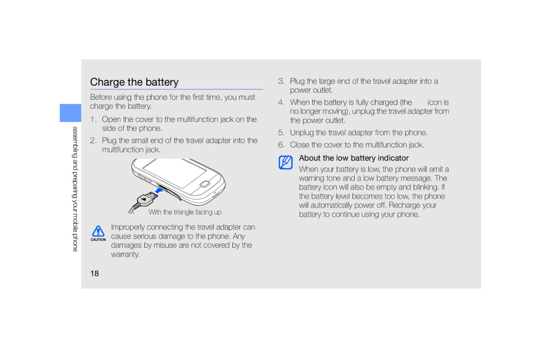 Samsung GT-B5722 user manual Charge the battery 