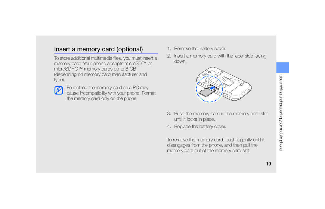 Samsung GT-B5722 user manual Insert a memory card optional 