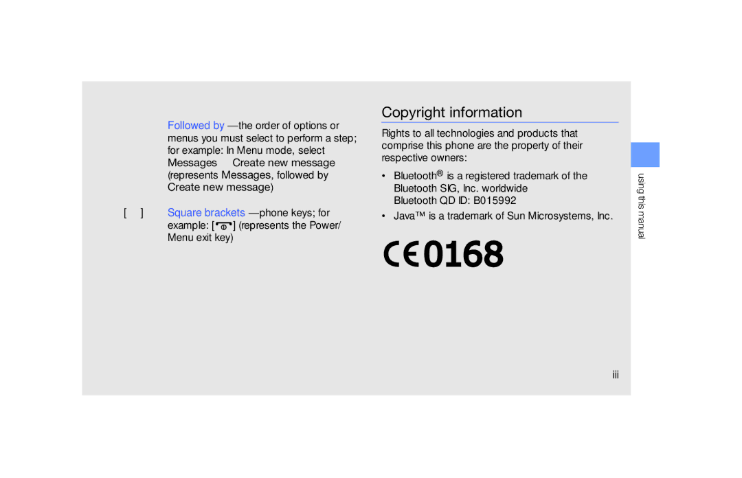 Samsung GT-B5722 user manual Copyright information, Iii 