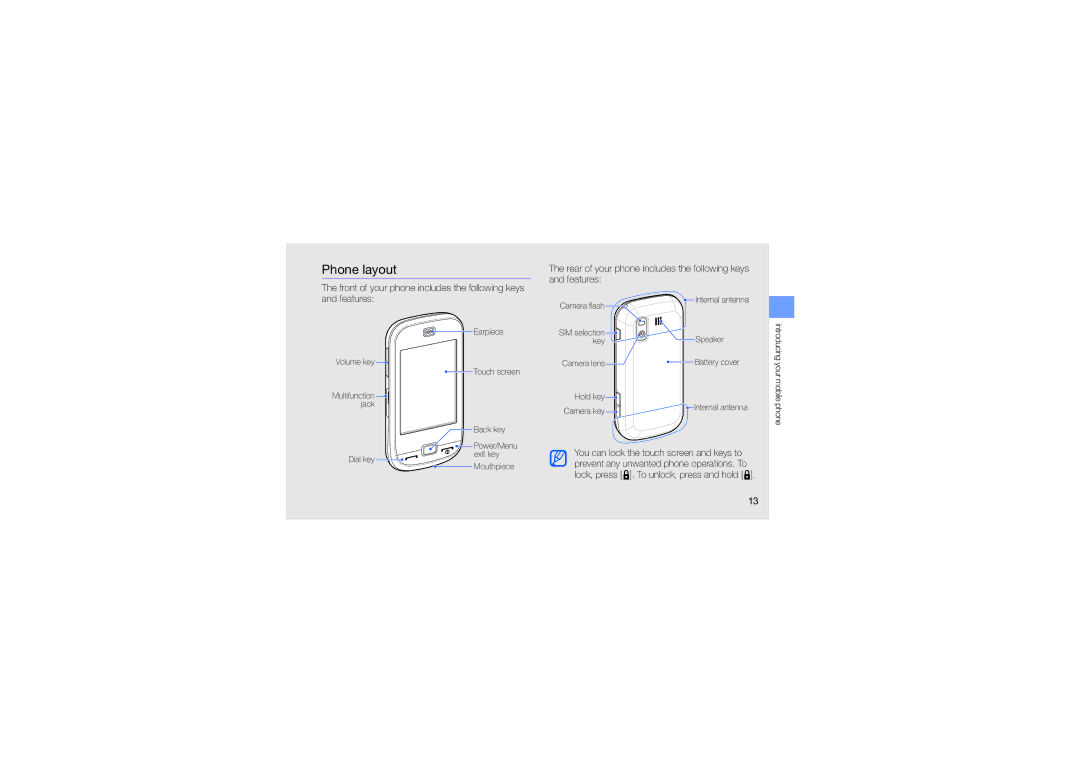 Samsung GT-B5722LIAMMC, GT-B5722DNAABS manual Phone layout, Rear of your phone includes the following keys and features 