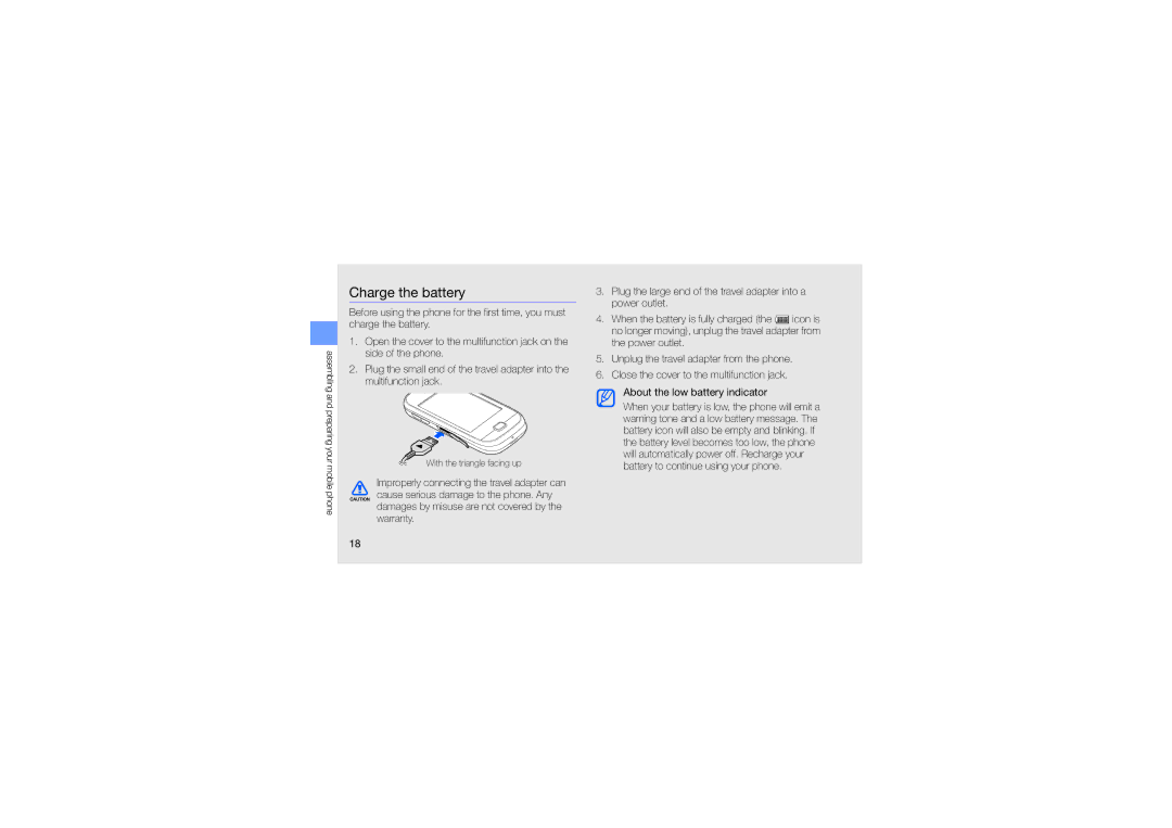 Samsung GT-B5722LIAABS, GT-B5722DNAABS, GT-B5722DNAAFG, GT-B5722DNAMWD, GT-B5722DNAPAK, GT-B5722DNAXSG manual Charge the battery 