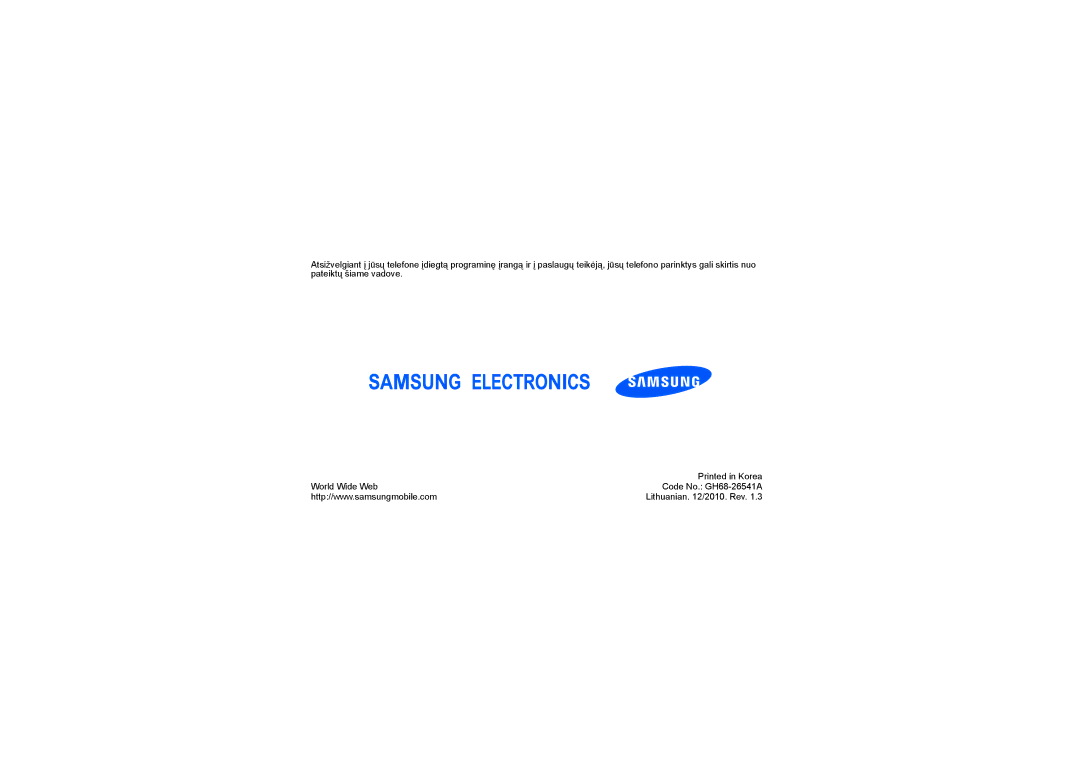 Samsung GT-B5722DNASEB, GT-B5722LIASEB manual Lithuanian /2010. Rev 