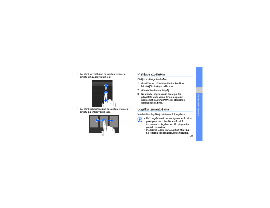 Samsung GT-B5722LIASEB, GT-B5722DNASEB manual Piekļuve izvēlnēm, Logrīku izmantošana 