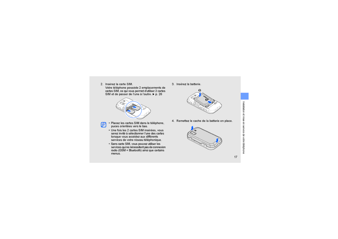 Samsung GT-B5722DNAXEF, GT-B5722LIAXEF manual Insérez la carte SIM 