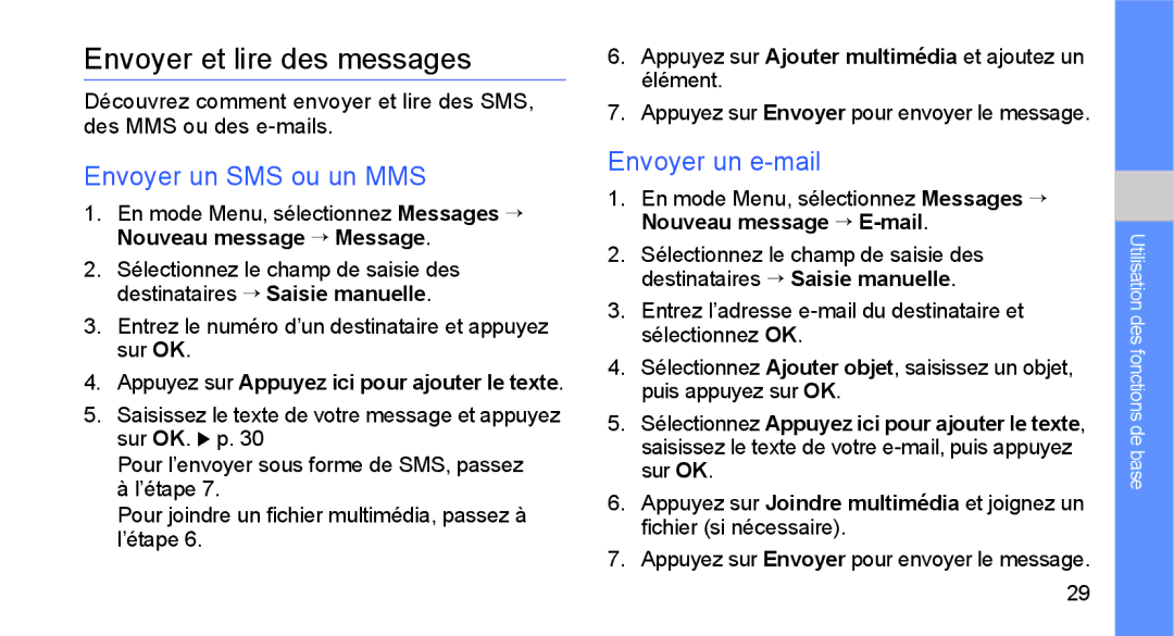 Samsung GT-B5722LIAXEF, GT-B5722DNAXEF manual Envoyer et lire des messages, Envoyer un SMS ou un MMS, Envoyer un e-mail 