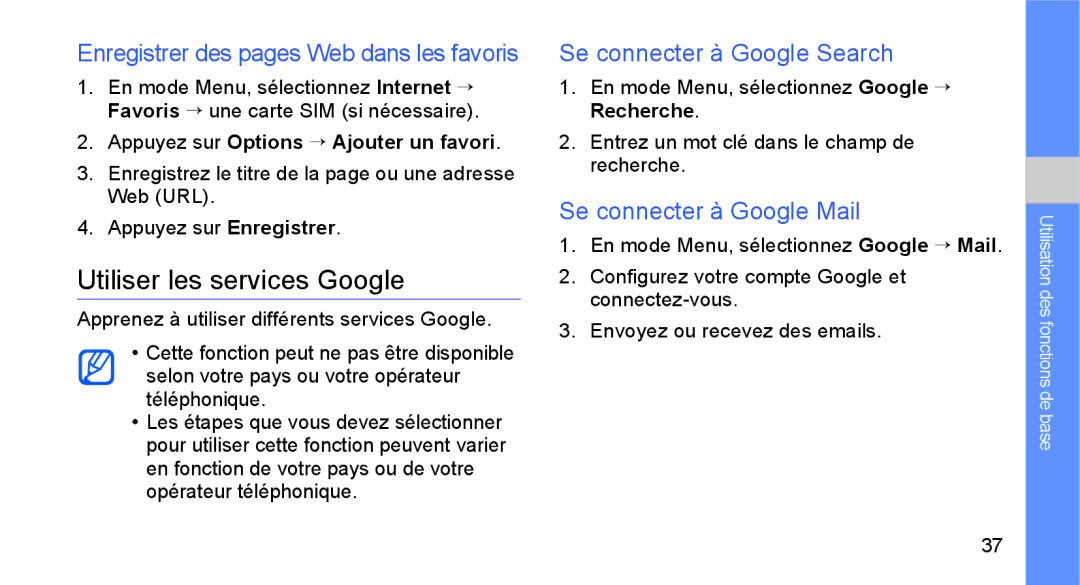 Samsung GT-B5722LIAXEF manual Utiliser les services Google, Se connecter à Google Search, Se connecter à Google Mail 