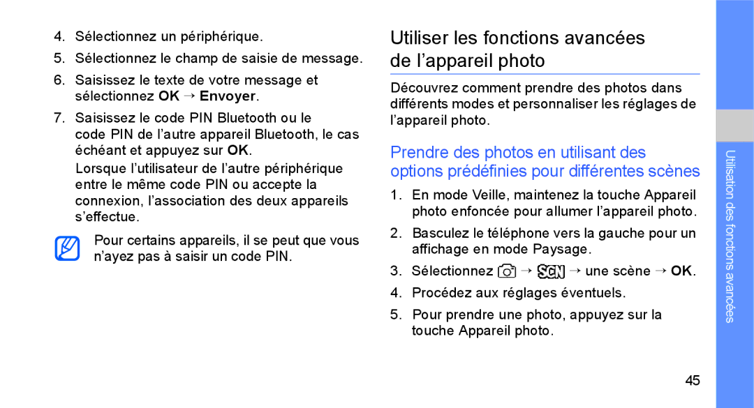 Samsung GT-B5722LIAXEF, GT-B5722DNAXEF manual Utiliser les fonctions avancées de l’appareil photo 