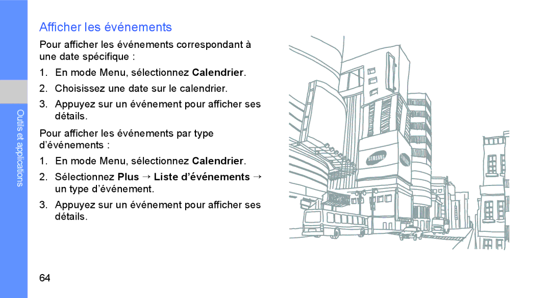 Samsung GT-B5722DNAXEF manual Afficher les événements, Sélectionnez Plus → Liste d’événements → un type d’événement 