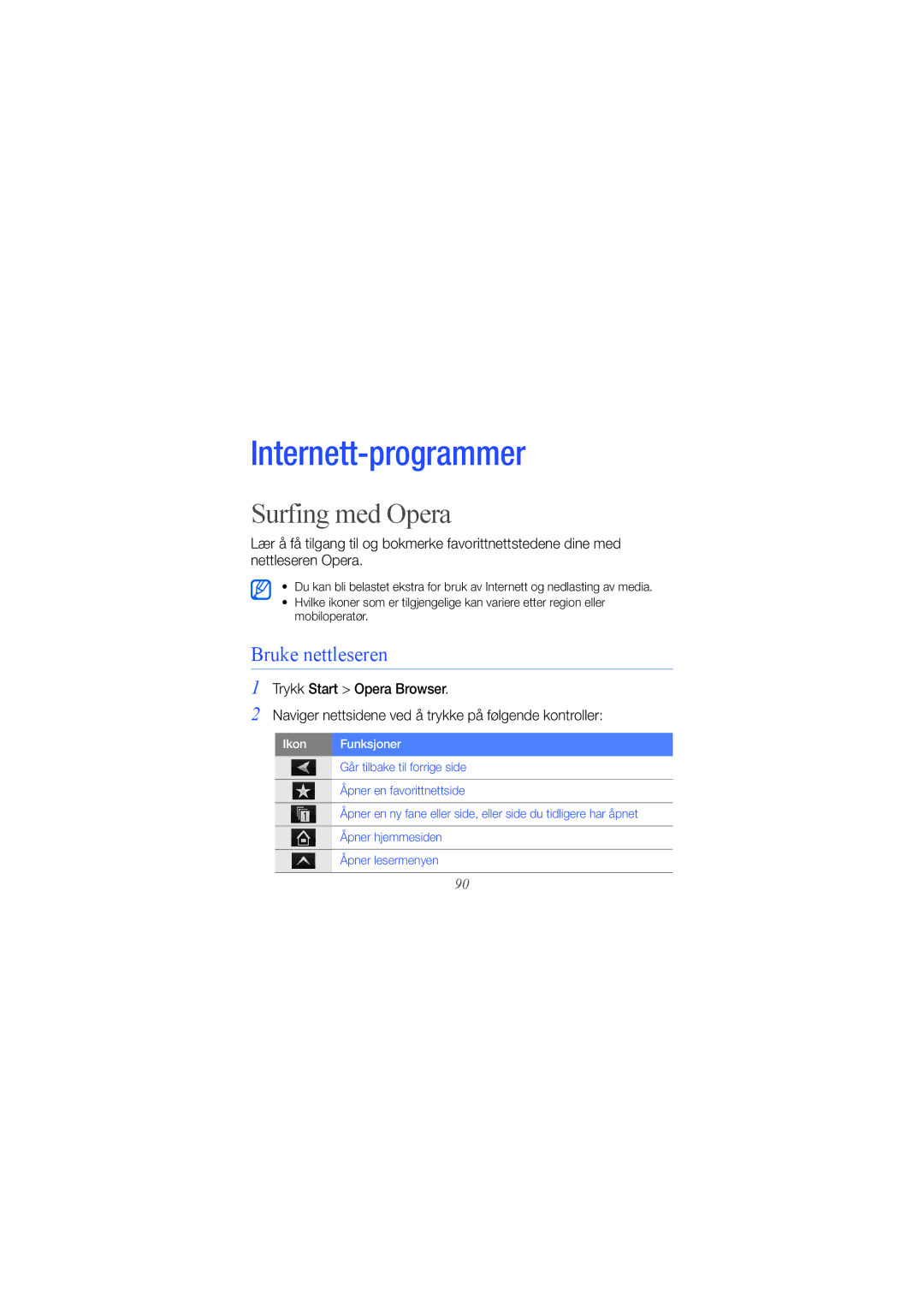 Samsung GT-B7300GRAXEE, GT-B7300IKAXEE, GT-B7300XDAXEE manual Surfing med Opera, Bruke nettleseren 