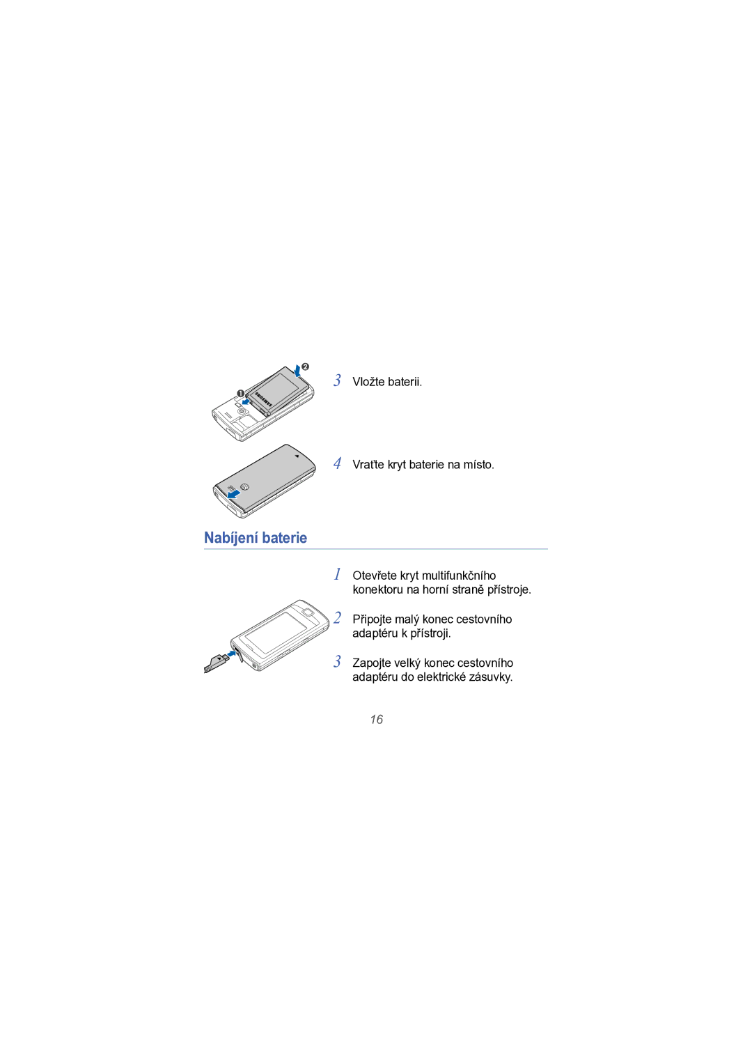 Samsung GT-B7300GRAXEZ manual Nabíjení baterie 