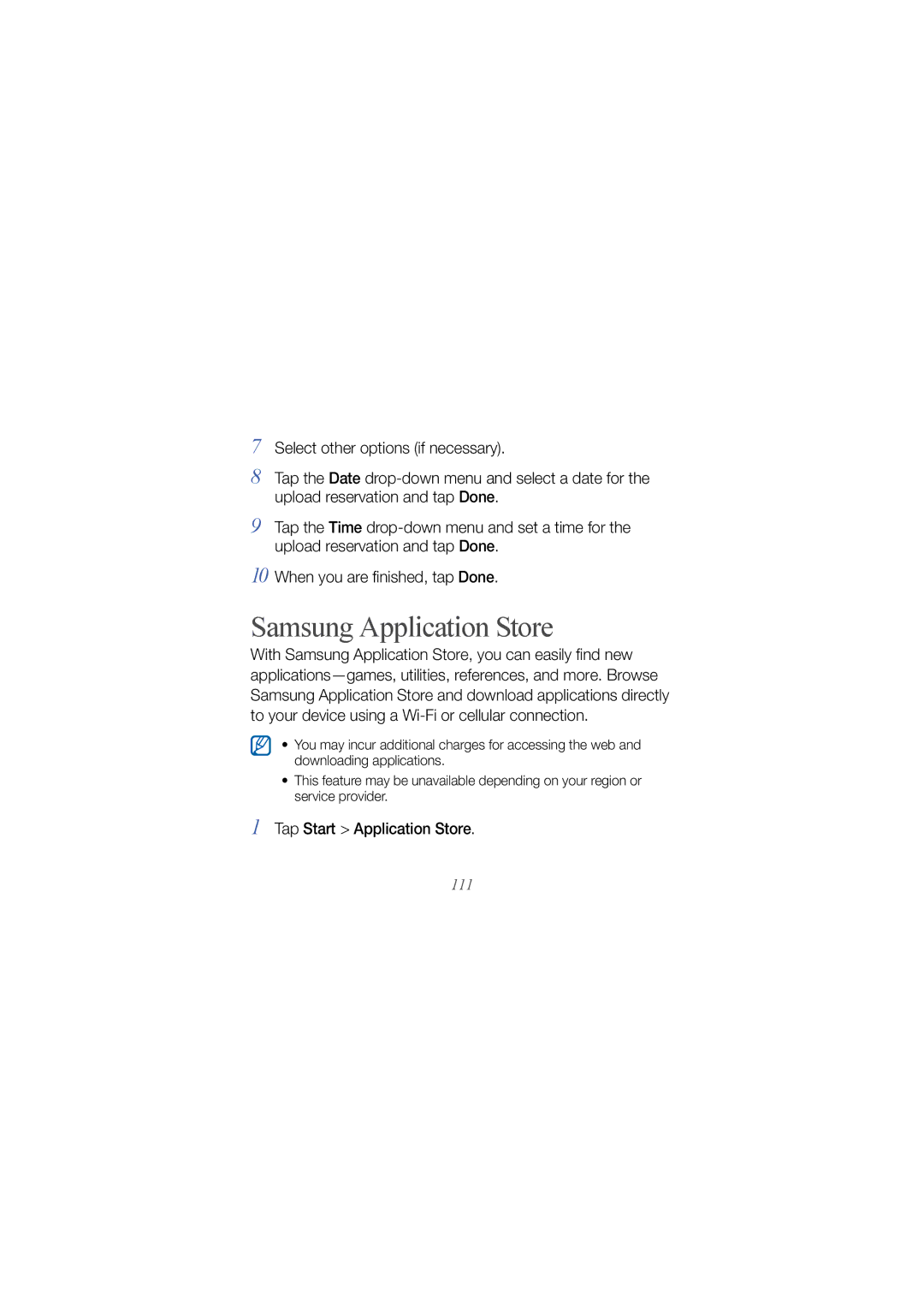 Samsung GT-B7300IKADBT, GT-B7300IKATUR, GT-B7300GRATUR manual Samsung Application Store, Tap Start Application Store 