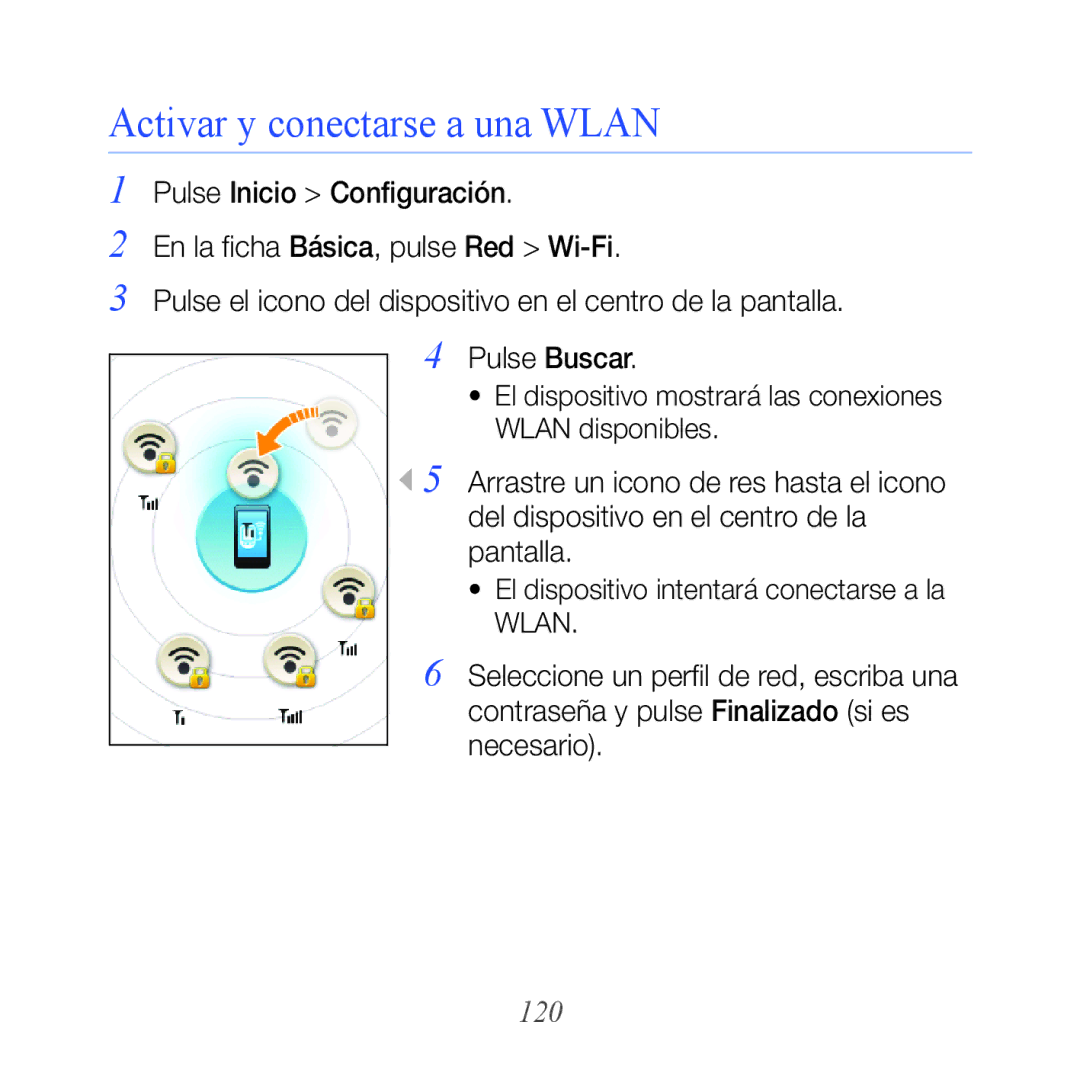 Samsung GT-B7300XDAFOP, GT-B7300IKABIT, GT-B7300XDAAMN, GT-B7300IKAAMN, GT-B7300GRAXEC Activar y conectarse a una Wlan, 120 