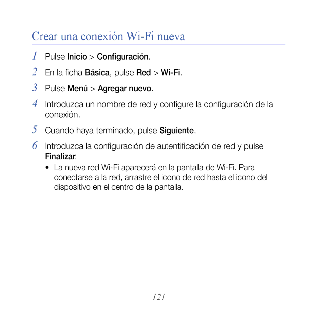 Samsung GT-B7300IKABIT, GT-B7300XDAFOP, GT-B7300XDAAMN, GT-B7300IKAAMN, GT-B7300GRAXEC Crear una conexión Wi-Fi nueva, 121 