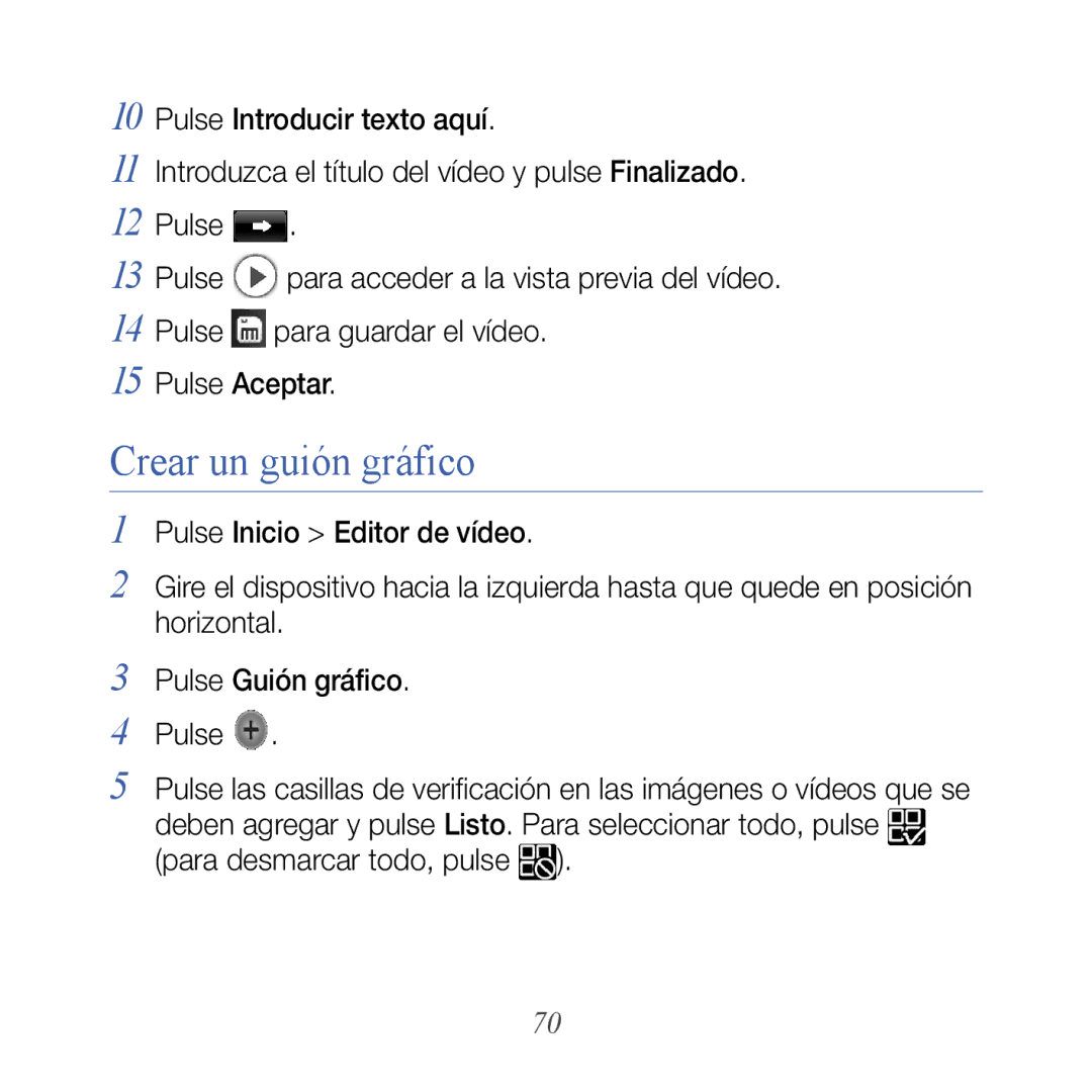 Samsung GT-B7300XDAFOP, GT-B7300IKABIT Crear un guión gráfico, Horizontal Pulse Guión gráfico, Para desmarcar todo, pulse 