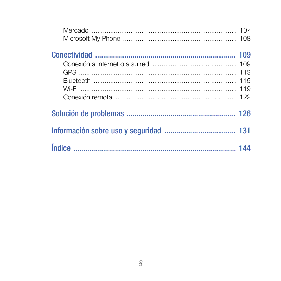 Samsung GT-B7300GRAFOP, GT-B7300XDAFOP, GT-B7300IKABIT, GT-B7300XDAAMN manual Conectividad, Solución de problemas, Índice 