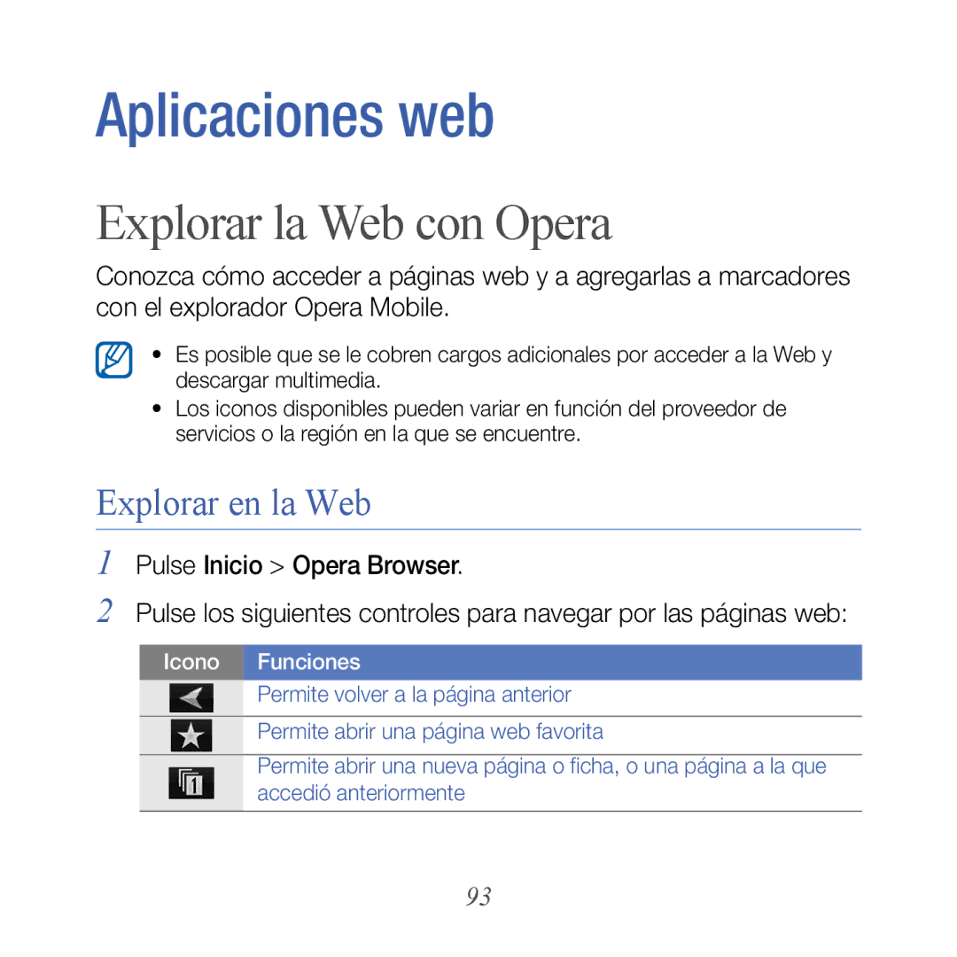 Samsung GT-B7300IKAAMN, GT-B7300XDAFOP, GT-B7300IKABIT, GT-B7300XDAAMN manual Explorar la Web con Opera, Explorar en la Web 