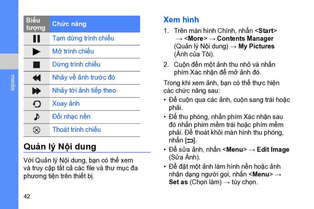 Samsung GT-B7320ENAXXV, GT-B7320ENAXEV, GT-B7320TAAXXV, GT-B7320TAAXEV manual Quản lý́ Nộ̣i dung, Xem hinh 