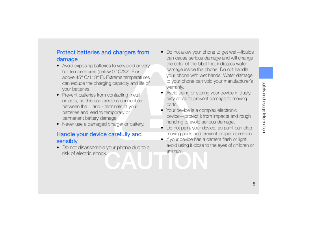 Samsung GT-B7330 user manual Protect batteries and chargers from damage, Handle your device carefully and sensibly 