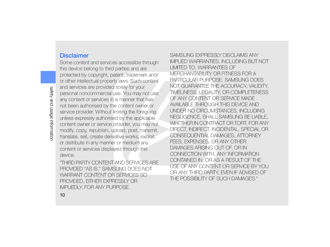 Samsung GT-B7330 user manual Disclaimer 