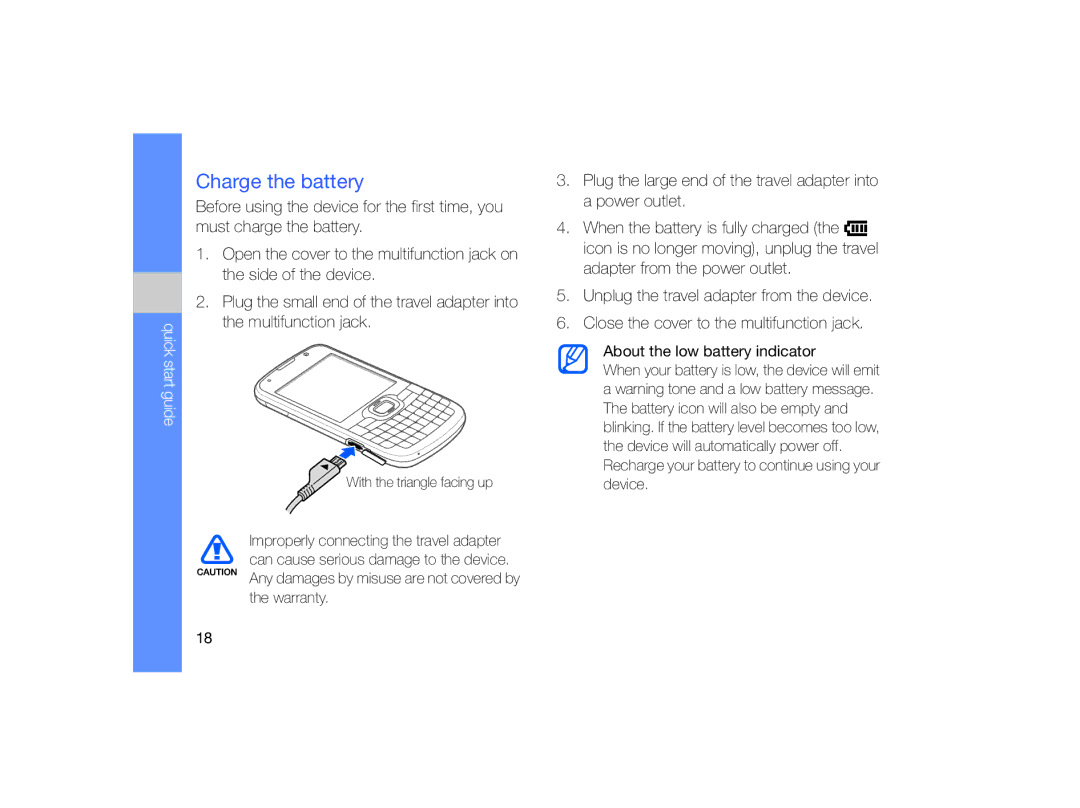 Samsung GT-B7330 user manual Charge the battery 