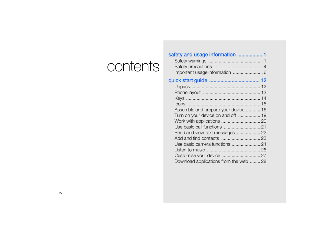 Samsung GT-B7330 user manual Contents 