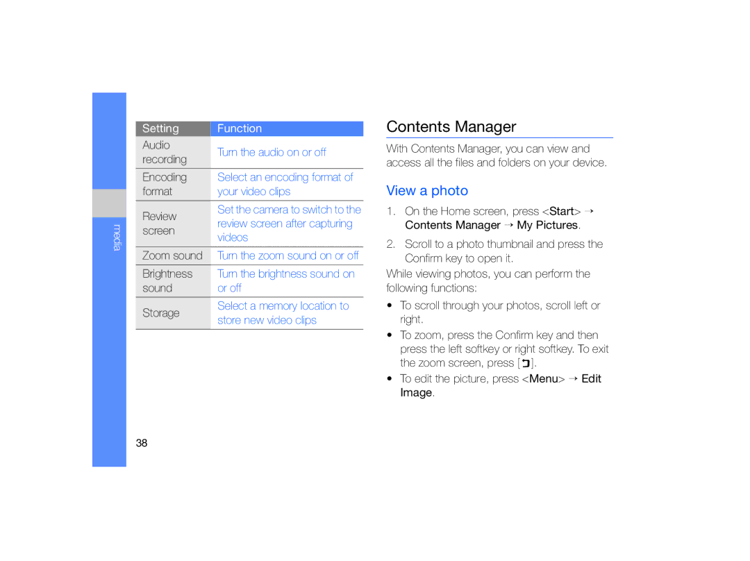 Samsung GT-B7330 user manual Contents Manager 