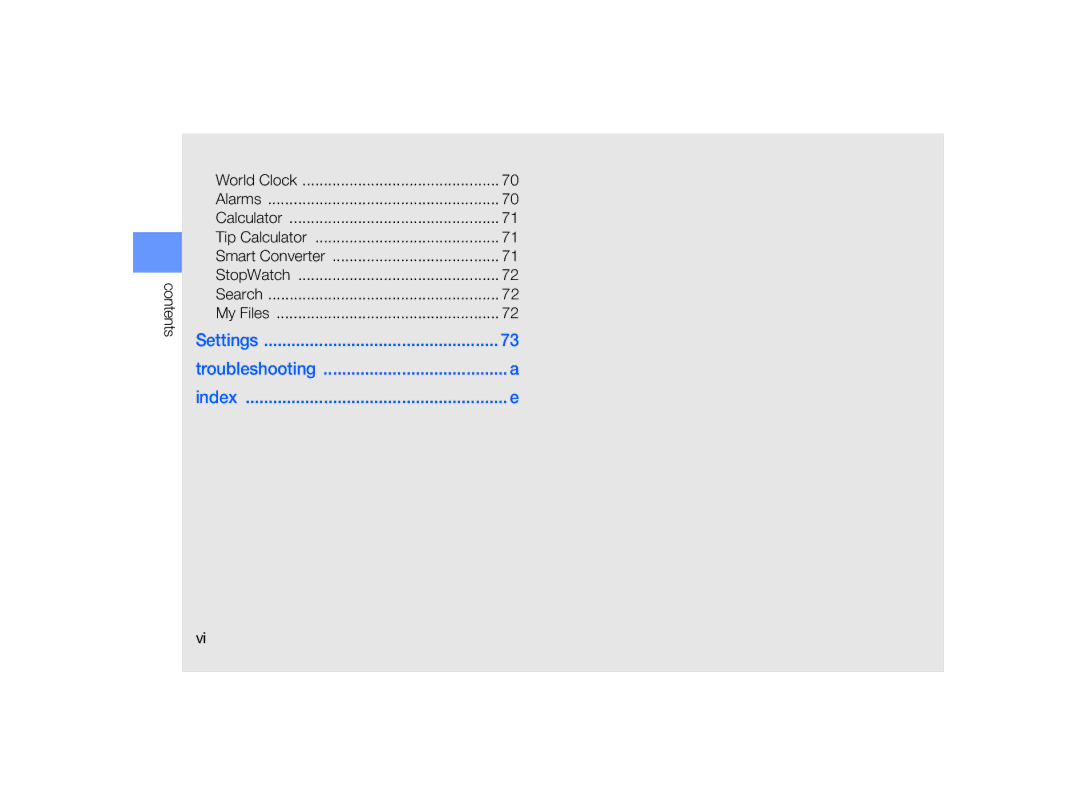 Samsung GT-B7330 user manual Settings Troubleshooting Index 