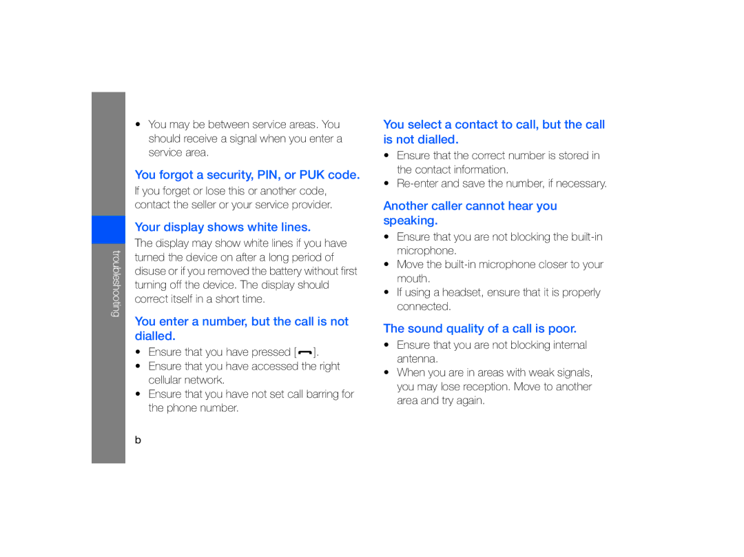 Samsung GT-B7330 user manual Your display shows white lines, Troubleshooting 