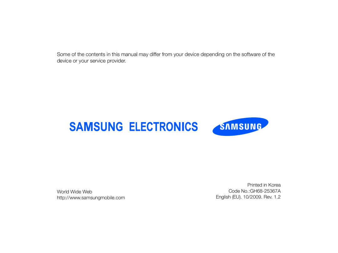 Samsung GT-B7330 user manual English EU /2009. Rev 