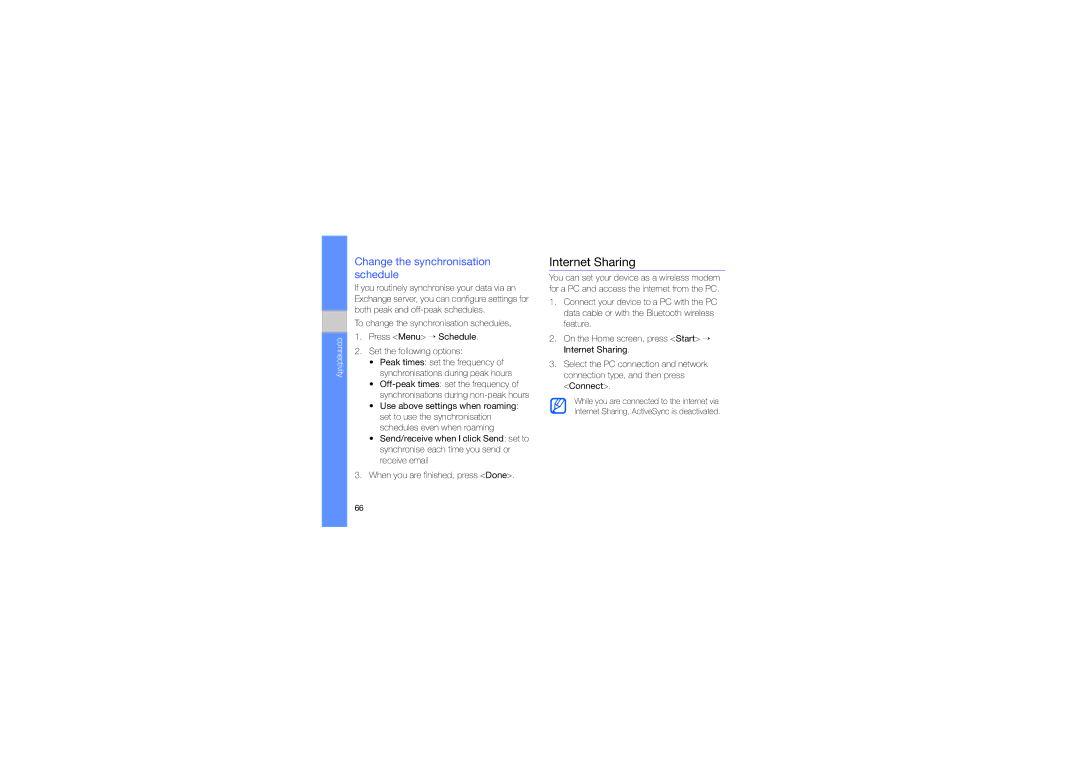 Samsung GT-B7330QKAJED, GT-B7330QKAARB, GT-B7330QKAECT, GT-B7330QKAKEN Internet Sharing, Change the synchronisation schedule 