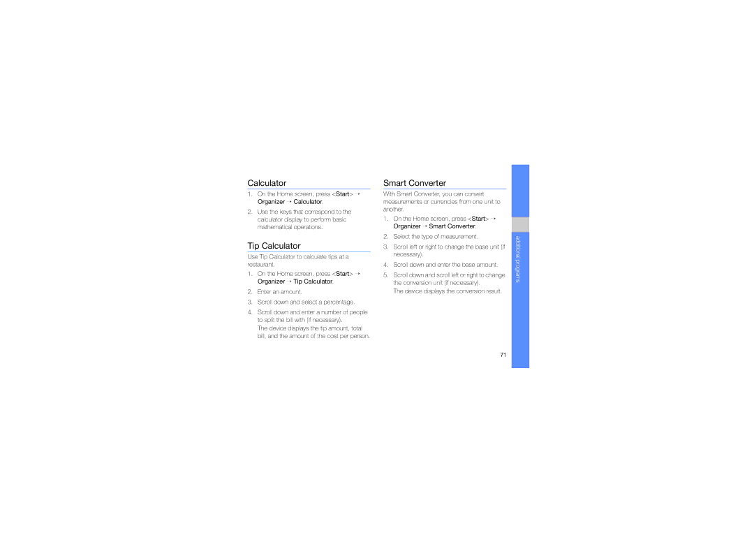 Samsung GT-B7330QKADRC, GT-B7330QKAARB, GT-B7330QKAECT, GT-B7330QKAKEN, GT-B7330QKAKSA Tip Calculator, Smart Converter 