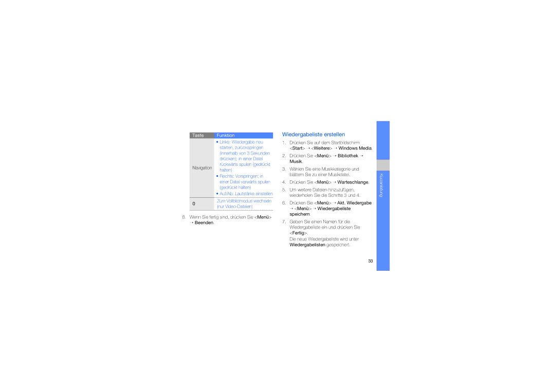 Samsung GT-B7330QKAATO, GT-B7330QKADBT, GT-B7330QKADTM manual Wiedergabeliste erstellen 