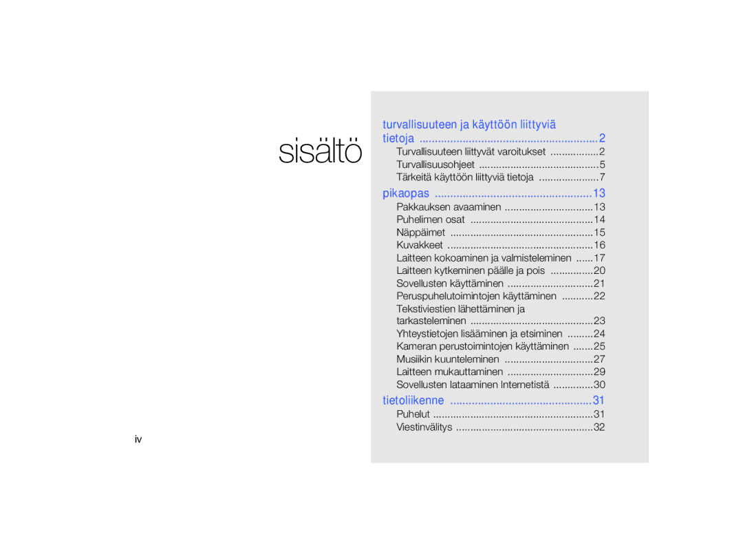 Samsung GT-B7330QKANEE, GT-B7330QKAXEE manual Sisältö 