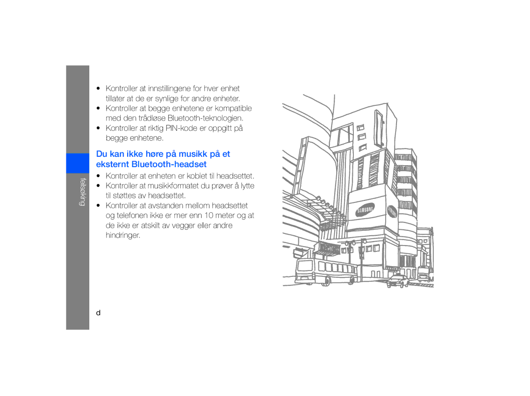 Samsung GT-B7330QKANEE, GT-B7330QKAXEE manual Du kan ikke høre på musikk på et eksternt Bluetooth-headset 