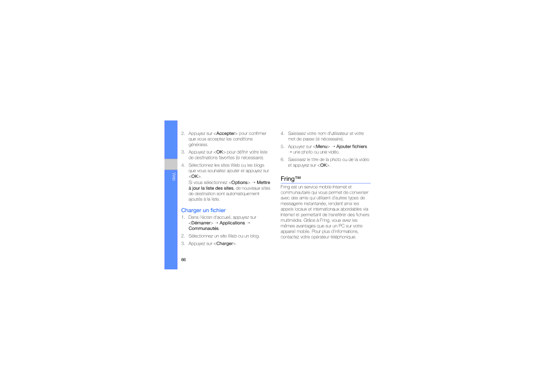 Samsung GT-B7330QKAFTM, GT-B7330QKAORC, GT-B7330QKASFR, GT-B7330QKAXEF manual Fring, Charger un fichier 