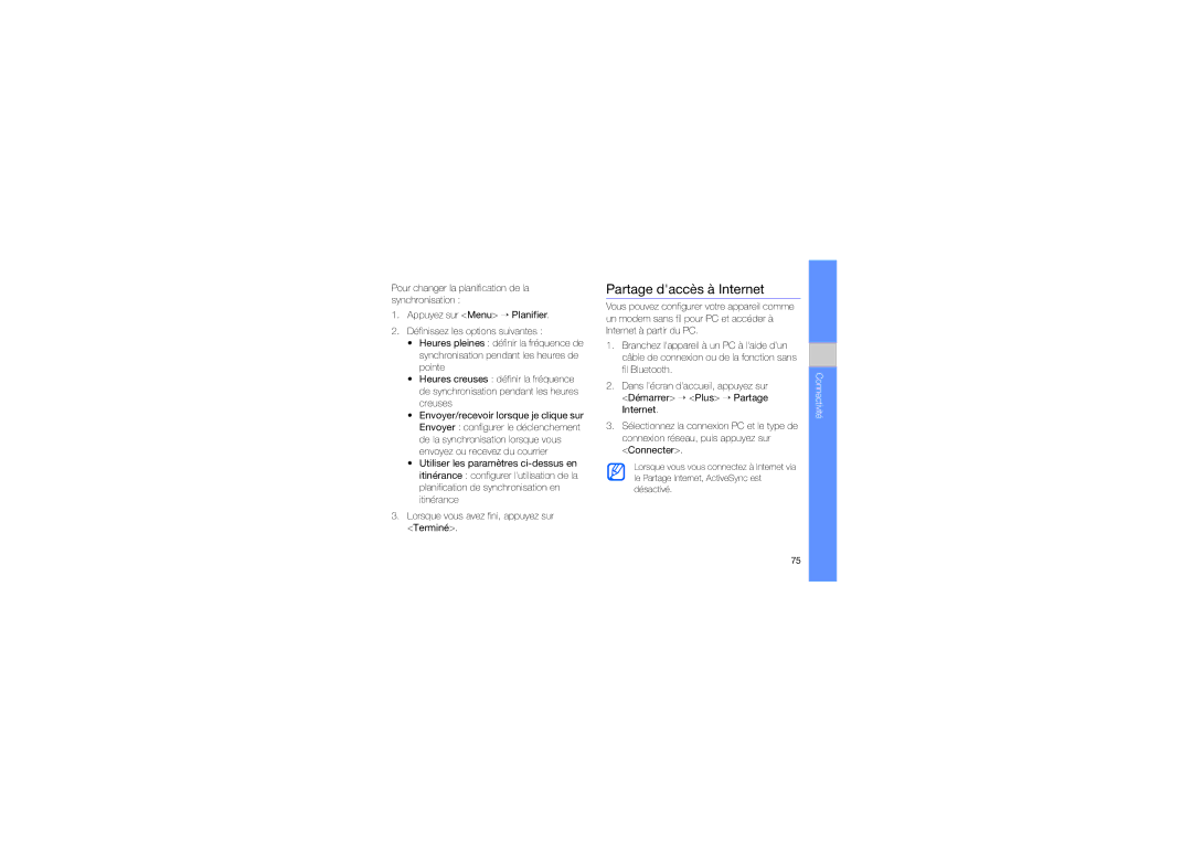 Samsung GT-B7330QKAORC, GT-B7330QKASFR, GT-B7330QKAXEF, GT-B7330QKAFTM manual Partage daccès à Internet 