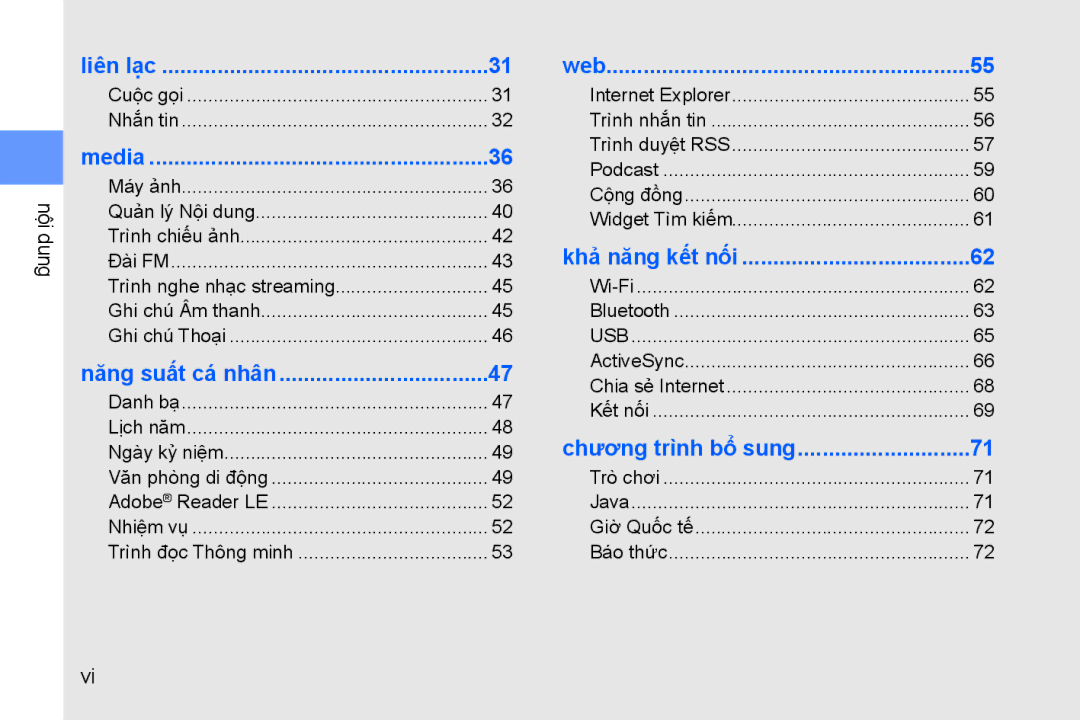 Samsung GT-B7330QKAXEV manual Nội dung 