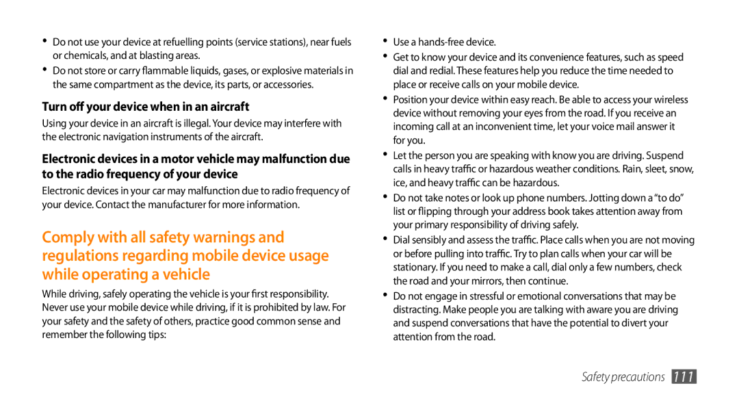 Samsung GT-B7350XKADBT, GT-B7350XKAVD2, GT-B7350XKANEE, GT-B7350XKAXEE manual Turn off your device when in an aircraft 