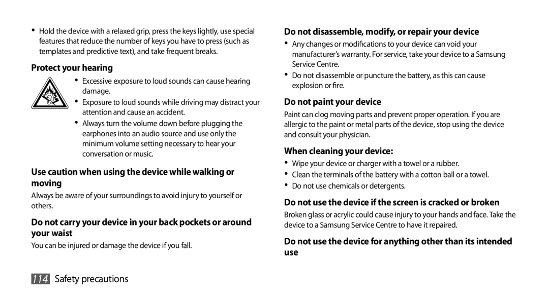 Samsung GT-B7350XKAXEE, GT-B7350XKADBT, GT-B7350XKAVD2 manual Use caution when using the device while walking or moving 